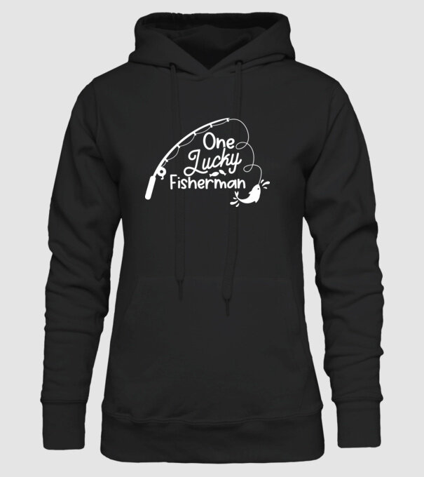 One lucky Fisherman model negru pe tricou