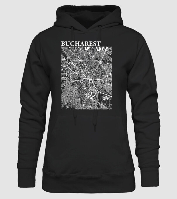 România Bucharest map model negru pe tricou