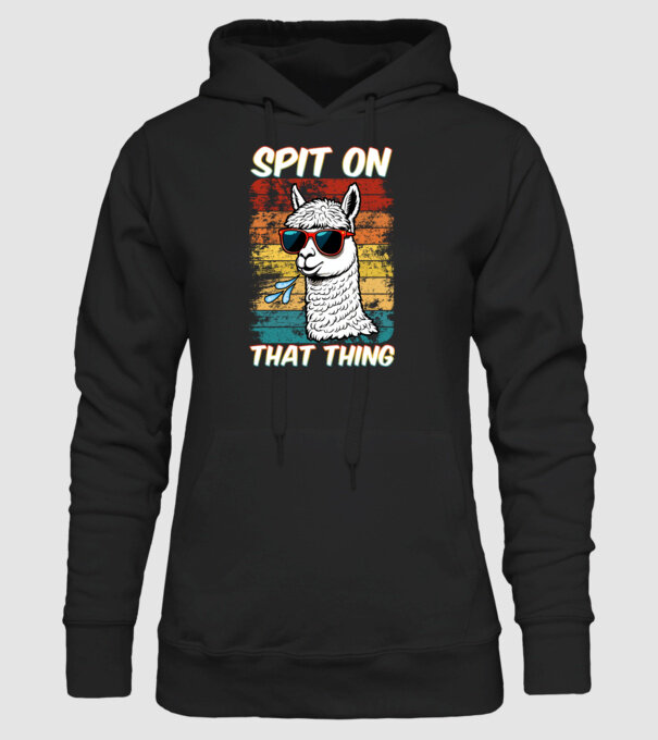 Spit on that thing llama rainbow Hawk Tuah model negru pe tricou