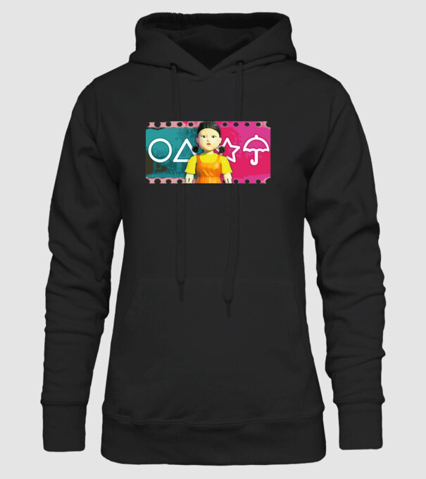 squid game drawing model negru pe tricou