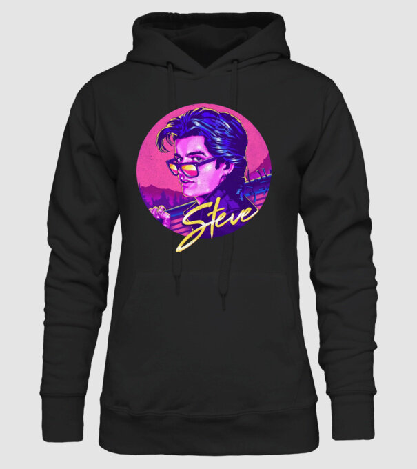 steve neon stranger things model negru pe tricou