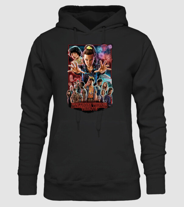 stranger things tribute poster model negru pe tricou