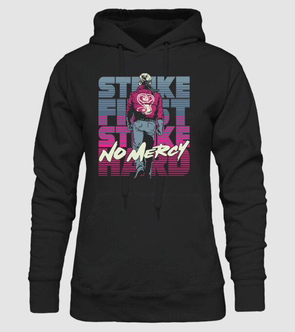 Strike first strike hard neon model negru pe tricou