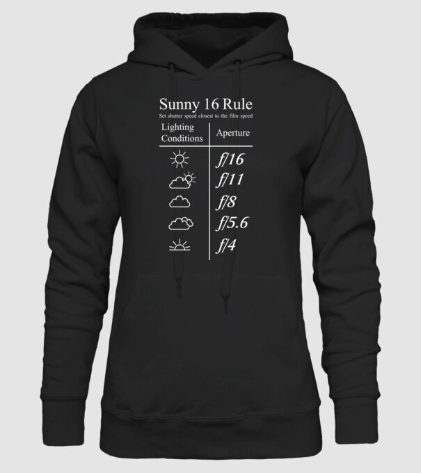 Sunny 16 Rule model negru pe tricou