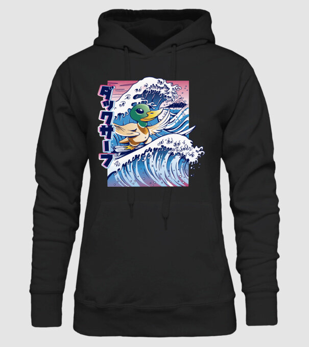 Surfer Duck model negru pe tricou