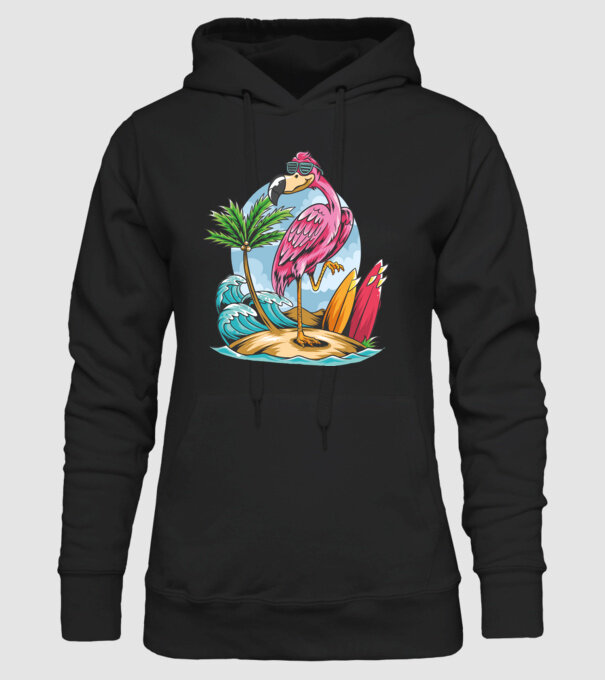 Surfer flamingo model negru pe tricou