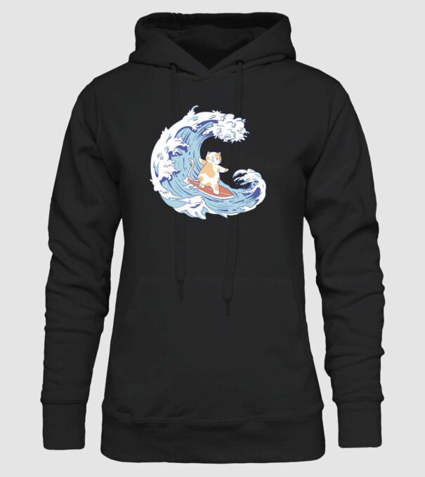 Surfer kitty model negru pe tricou