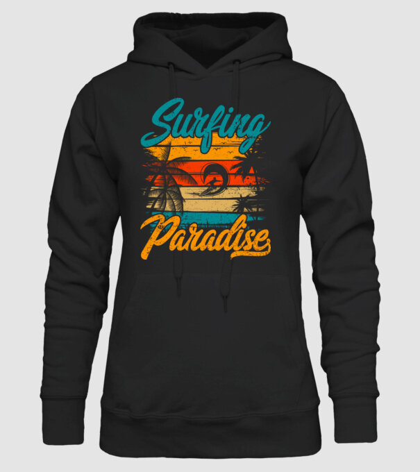 Surfing Paradise model negru pe tricou