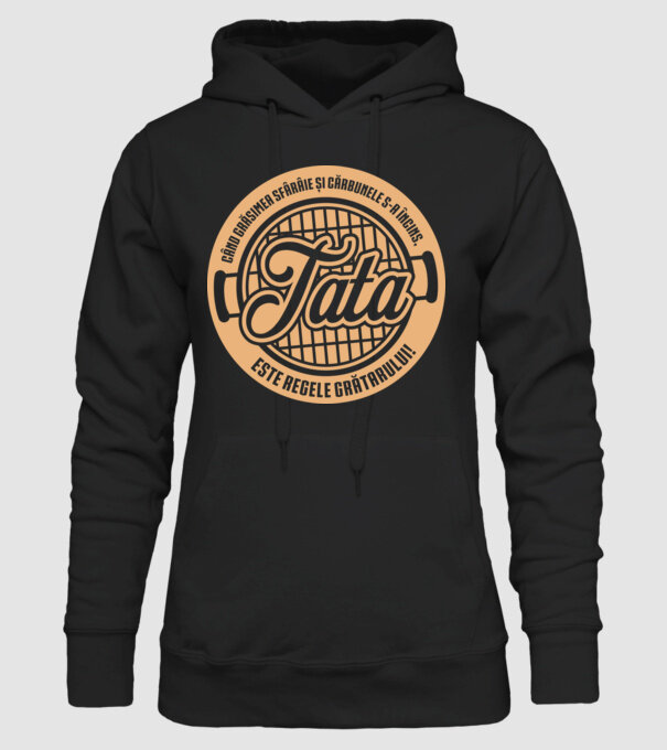 Când grăsimea sfârâie și cărbunele s-a încins, tata este regele grătarului! model negru pe tricou