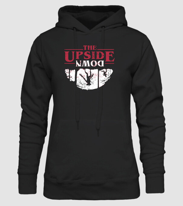 the upside down logo model negru pe tricou