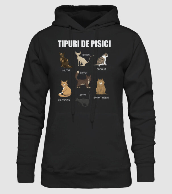 Tipuri de pisici model negru pe tricou