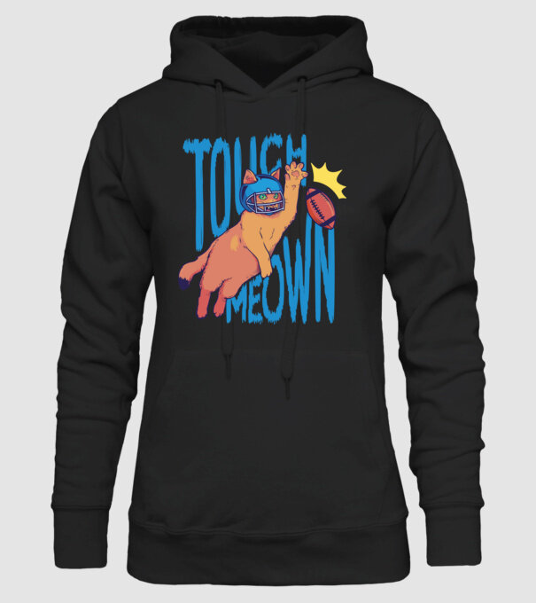 Touch Meow model negru pe tricou