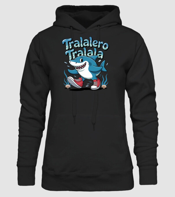 Tralalero Tralala drăguț model negru pe tricou