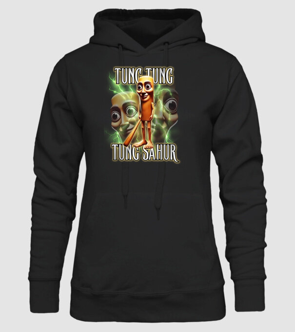 Tung Tung Tung Sahur model negru pe tricou