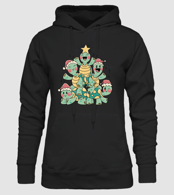 Turtle christmas tree model negru pe tricou