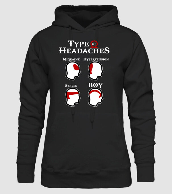 Type of Headaches - God of War model negru pe tricou