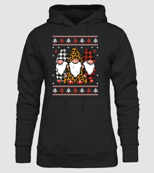 Ugly sweater gnomes model negru pe tricou