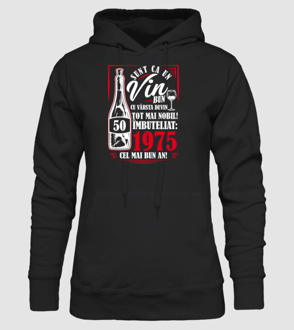 Un Vin Bun 1975 - Negru model negru pe tricou
