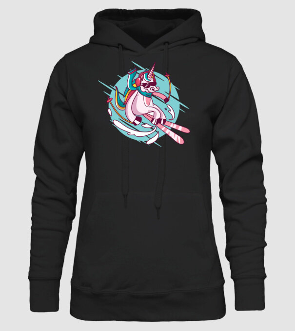 Unicorn ski model negru pe tricou