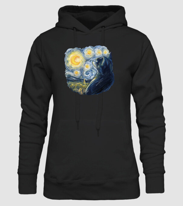 Van Gogh cat model negru pe tricou