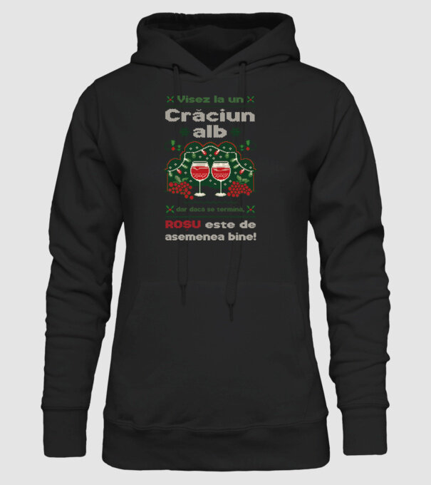 Visez la un Crăciun alb dar dacă se termină, Roșu este de asemenea bine! Negru model negru pe tricou