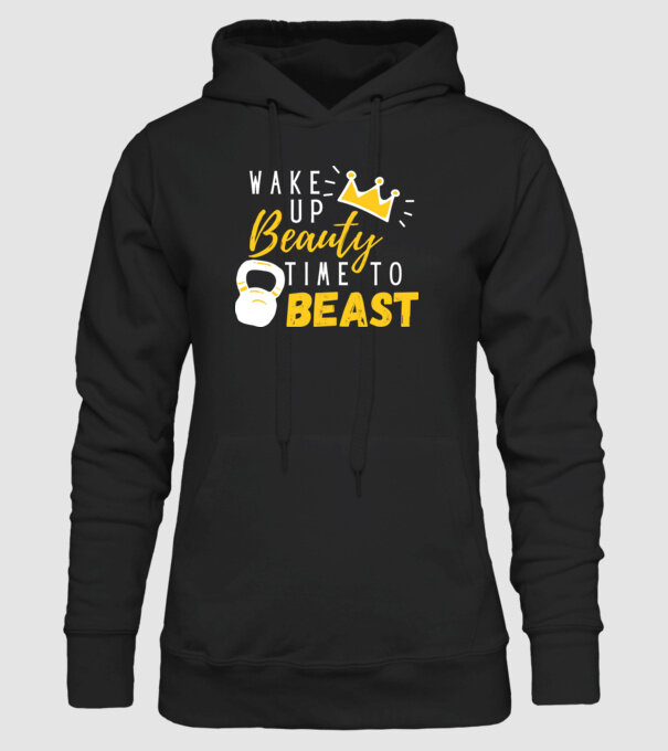 Wake Up Beauty Time To Beast model negru pe tricou