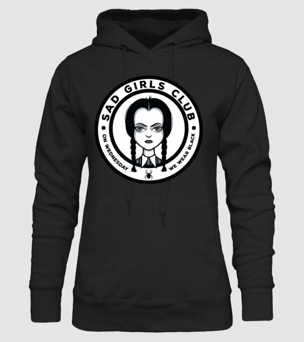 WEDNESDAY Sad Girls Club model negru pe tricou