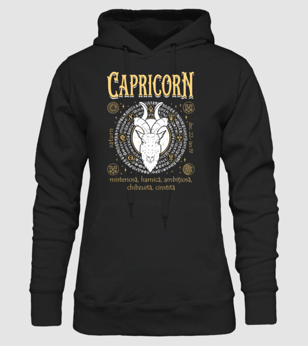 Zodiac femeie CAPRICORN golden model negru pe tricou
