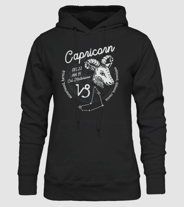 Zodiac femeie CAPRICORN retro model negru pe tricou