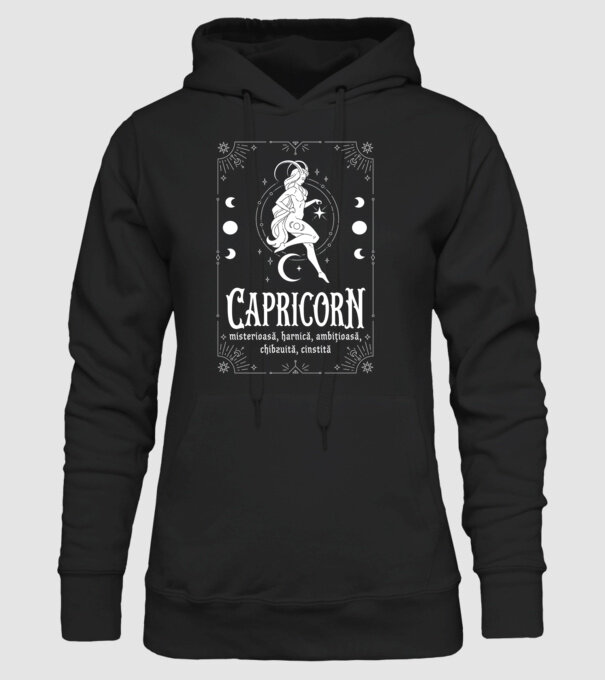 Zodiac femeie CAPRICORN white model negru pe tricou