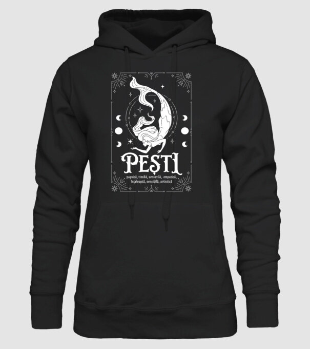 Zodiac femeie PEȘTI white model negru pe tricou