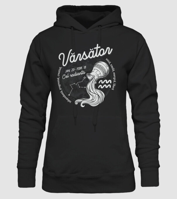 Zodiac femeie VĂRSĂTOR retro model negru pe tricou
