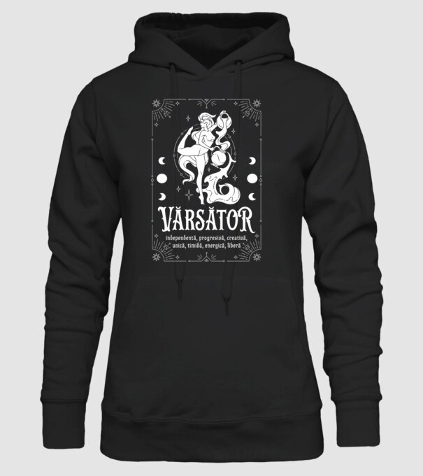 Zodiac femeie VĂRSĂTOR white model negru pe tricou
