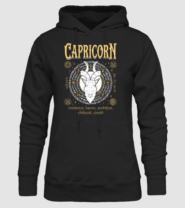 Zodiac bărbat CAPRICORN golden model negru pe tricou