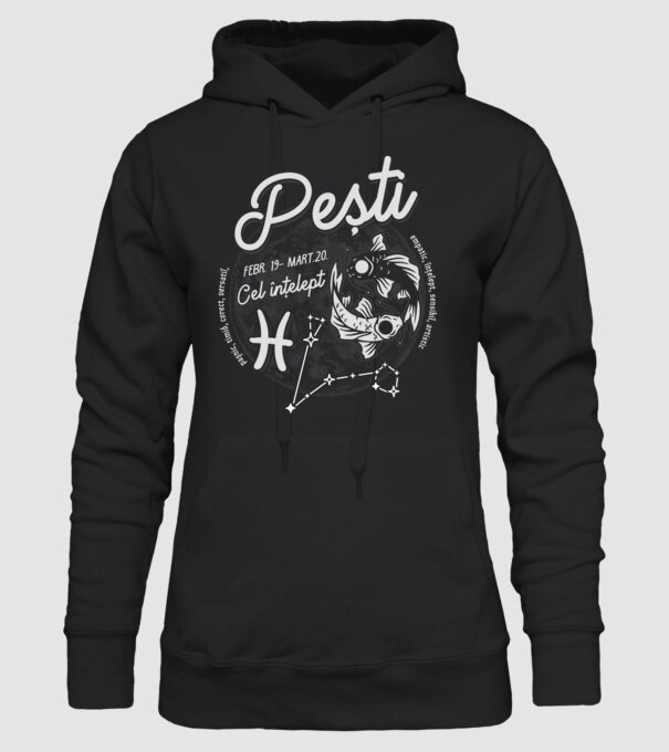 Zodiac bărbat PEȘTI retro model negru pe tricou