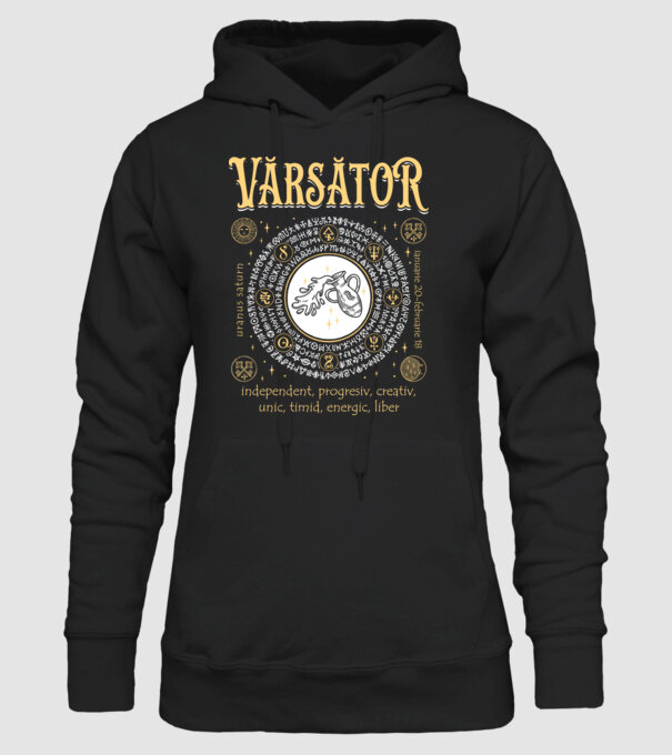 Zodiac bărbat VĂRSĂTOR golden model negru pe tricou