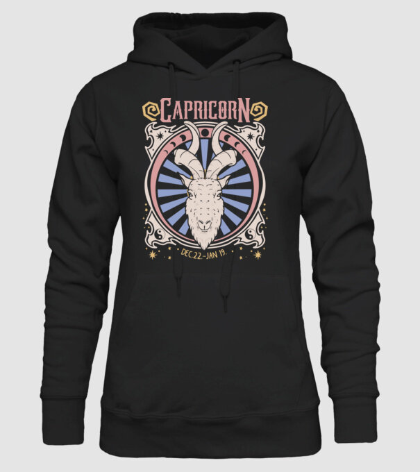 Zodiac Vintage CAPRICORN model negru pe tricou