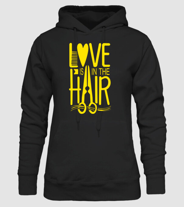 Love is in the hair model negru pe tricou