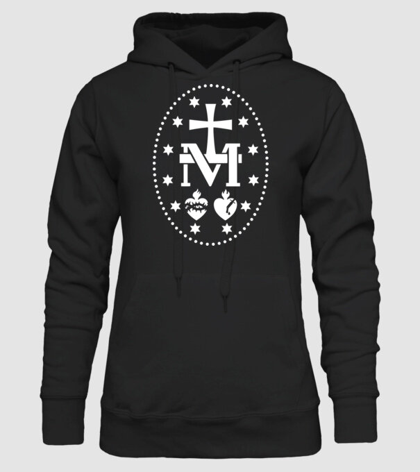 Simboluri medalie Maria model negru pe tricou