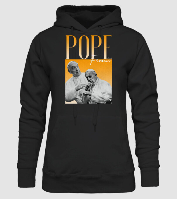 Pope Frances 90s poster model negru pe tricou
