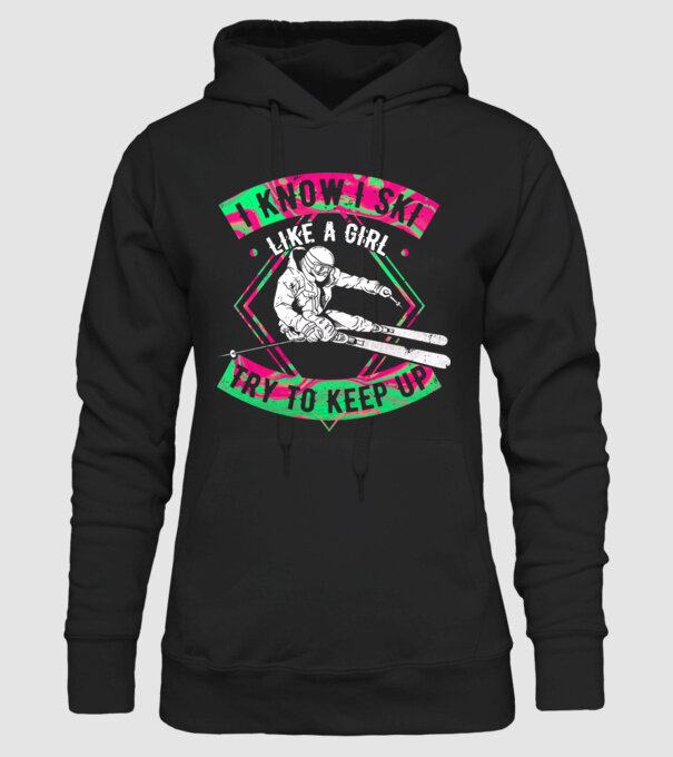 Skiing like a girl model negru pe tricou