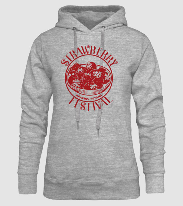 strawberry festival stranger things model gri pe tricou