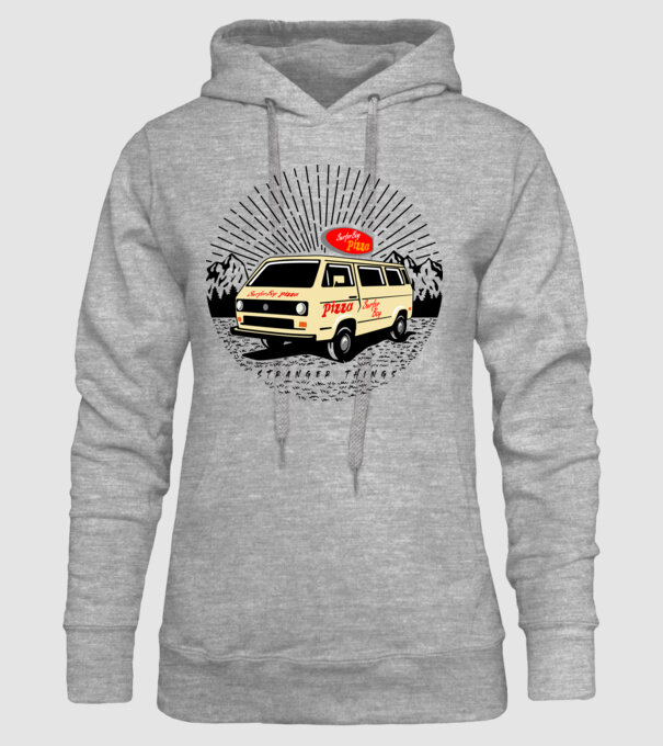 surfer boy pizza bus stranger things model gri pe tricou