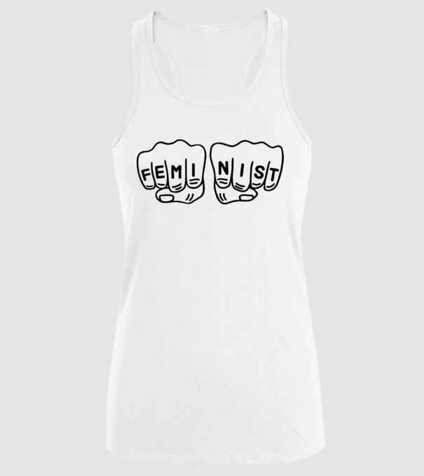 Feminist model alb pe tricou