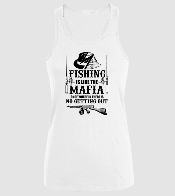 Fishing is like mafia model alb pe tricou