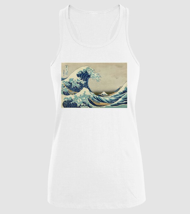 Great Wave of Kanagawa mască model alb pe tricou