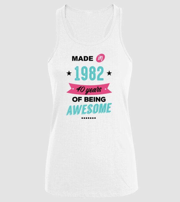 MADE in 1982 model alb pe tricou