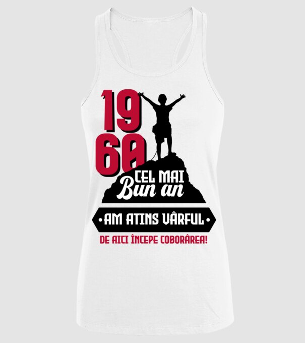 1960 cel mai bun an. Am atins vârful, de aici începe coborârea. model alb pe tricou