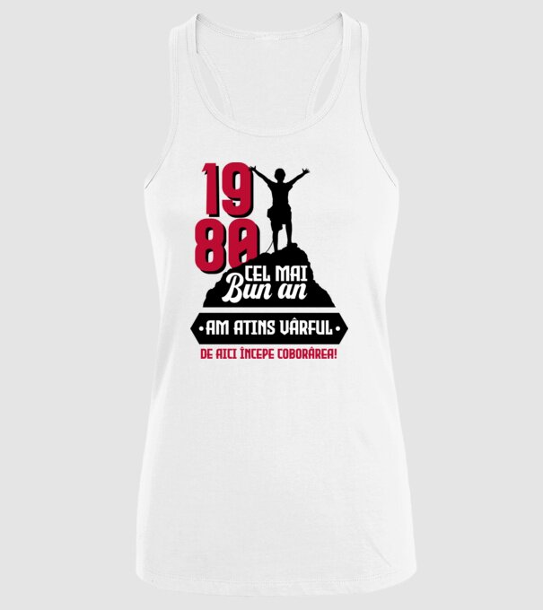 1980 cel mai bun an. Am atins vârful, de aici începe coborârea. model alb pe tricou