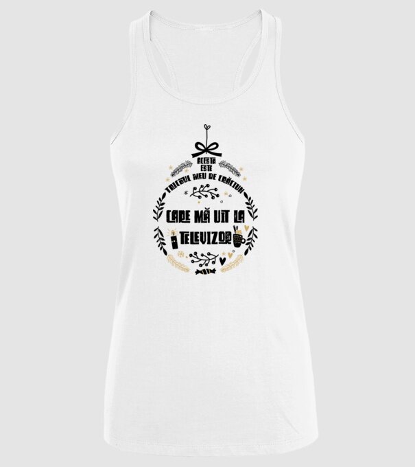 acesta este tricoul meu de Crăciun_care ma uit la televizor model alb pe tricou